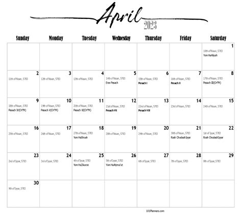 Jewish Calendar April 2023